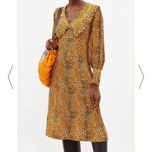 GANNI Chelsea-collar cheetah-print crepe dress